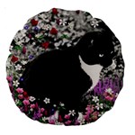 Freckles In Flowers Ii, Black White Tux Cat Large 18  Premium Round Cushions Front