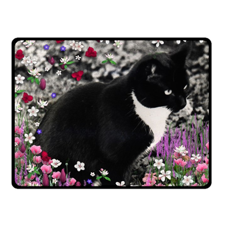 Freckles In Flowers Ii, Black White Tux Cat Double Sided Fleece Blanket (Small) 