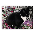 Freckles In Flowers Ii, Black White Tux Cat Double Sided Fleece Blanket (Small)  45 x34  Blanket Back