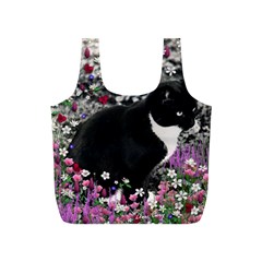 Freckles In Flowers Ii, Black White Tux Cat Full Print Recycle Bags (s)  by DianeClancy