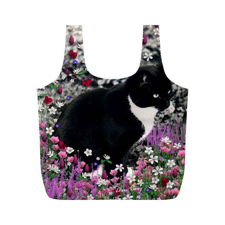 Freckles In Flowers Ii, Black White Tux Cat Full Print Recycle Bags (M) 