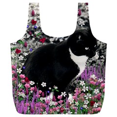 Freckles In Flowers Ii, Black White Tux Cat Full Print Recycle Bags (l)  by DianeClancy