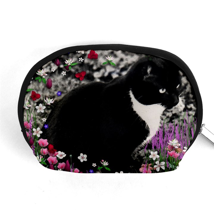 Freckles In Flowers Ii, Black White Tux Cat Accessory Pouches (Medium) 