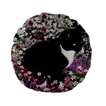 Freckles In Flowers Ii, Black White Tux Cat Standard 15  Premium Flano Round Cushions Front