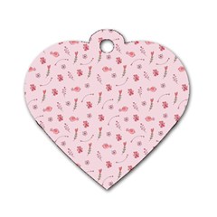 Cute Pink Birds And Flowers Pattern Dog Tag Heart (two Sides) by TastefulDesigns