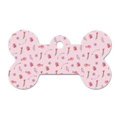 Cute Pink Birds And Flowers Pattern Dog Tag Bone (two Sides) by TastefulDesigns