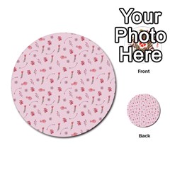 Cute Pink Birds And Flowers Pattern Multi-purpose Cards (round) 