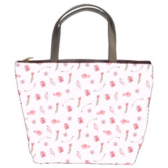 Cute Pink Birds And Flowers Pattern Bucket Bags by TastefulDesigns