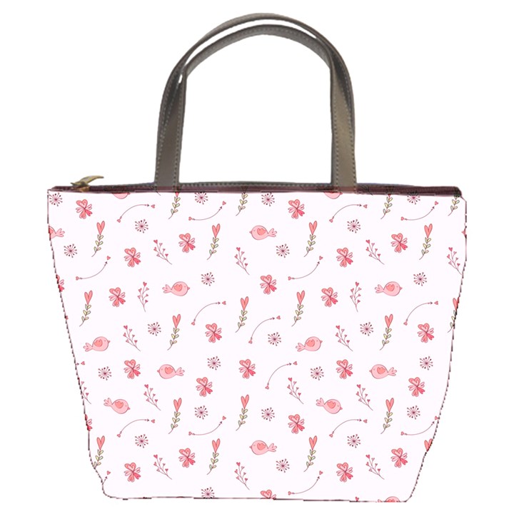 Cute Pink Birds And Flowers Pattern Bucket Bags