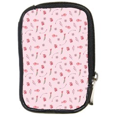 Cute Pink Birds And Flowers Pattern Compact Camera Cases by TastefulDesigns