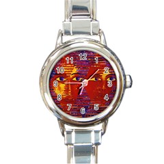 Conundrum Iii, Abstract Purple & Orange Goddess Round Italian Charm Watch by DianeClancy