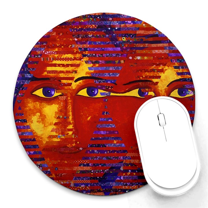 Conundrum Iii, Abstract Purple & Orange Goddess Round Mousepads