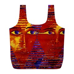 Conundrum Iii, Abstract Purple & Orange Goddess Full Print Recycle Bags (l)  by DianeClancy