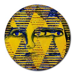 Conundrum Ii, Abstract Golden & Sapphire Goddess Round Mousepads by DianeClancy