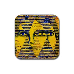 Conundrum Ii, Abstract Golden & Sapphire Goddess Rubber Coaster (square)  by DianeClancy