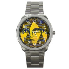 Conundrum Ii, Abstract Golden & Sapphire Goddess Sport Metal Watch by DianeClancy