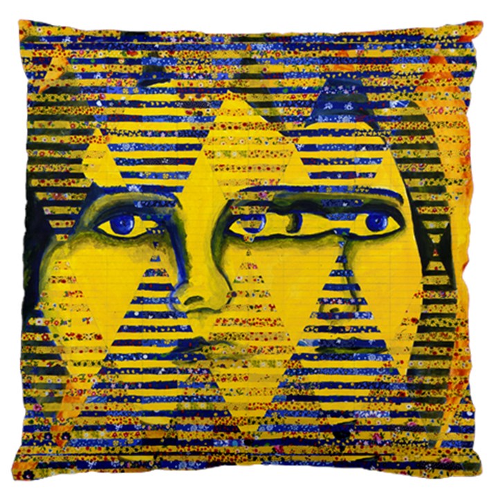 Conundrum II, Abstract Golden & Sapphire Goddess Large Cushion Case (One Side)