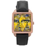 Conundrum II, Abstract Golden & Sapphire Goddess Rose Gold Leather Watch  Front