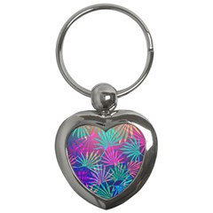 Colored Palm Leaves Background Key Chains (heart)  by TastefulDesigns