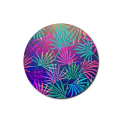 Colored Palm Leaves Background Rubber Round Coaster (4 Pack)  by TastefulDesigns