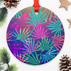 Colored Palm Leaves Background Round Ornament (two Sides)  by TastefulDesigns