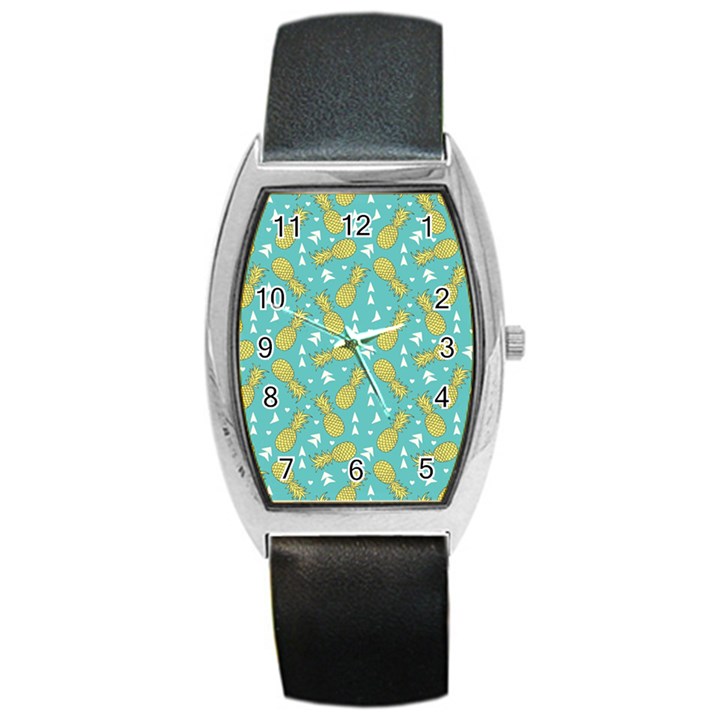 Summer Pineapples Fruit Pattern Barrel Style Metal Watch