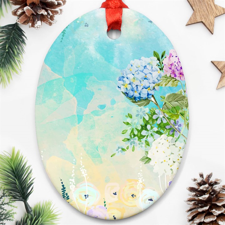 Watercolor Fresh Flowery Background Ornament (Oval) 