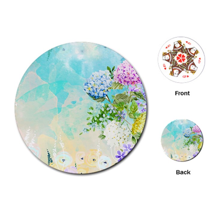 Watercolor Fresh Flowery Background Playing Cards (Round) 