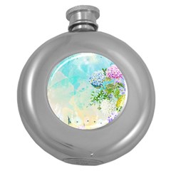 Watercolor Fresh Flowery Background Round Hip Flask (5 Oz) by TastefulDesigns