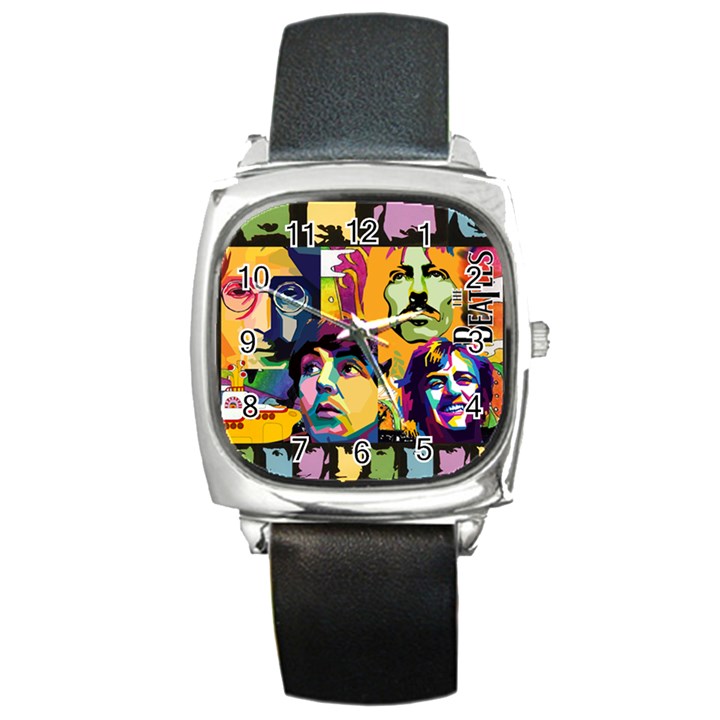 Beatles Square Leather Watch