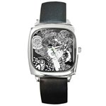 Smoking Woman Square Leather Watch Front