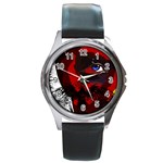 Eagle Square Round Leather Watch (Silver Rim) Front