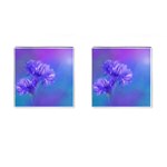 Purple Cornflower Floral  Cufflinks (Square) Front(Pair)