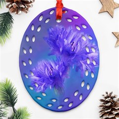 Flowers Cornflower Floral Chic Stylish Purple  Oval Filigree Ornament (2-side)  by yoursparklingshop