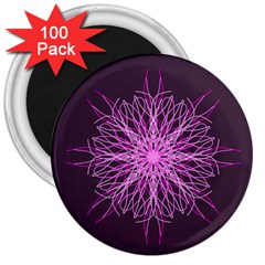 Pink Kaleidoscope Flower Mandala Art 3  Magnets (100 Pack) by yoursparklingshop