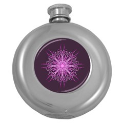 Pink Kaleidoscope Flower Mandala Art Round Hip Flask (5 Oz) by yoursparklingshop