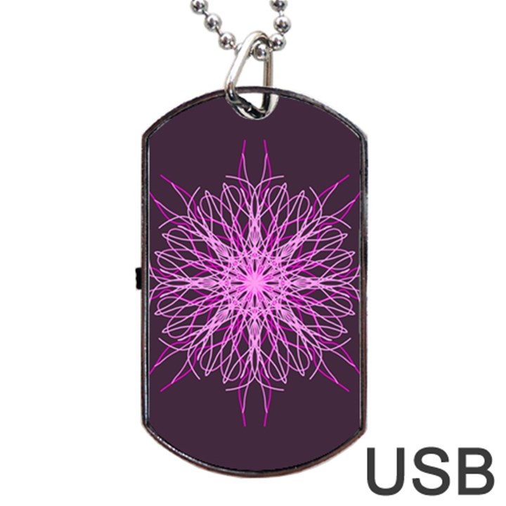 Pink Kaleidoscope Flower Mandala Art Dog Tag USB Flash (One Side)