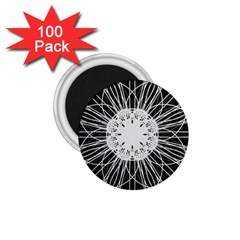 Black And White Flower Mandala Art Kaleidoscope 1 75  Magnets (100 Pack)  by yoursparklingshop