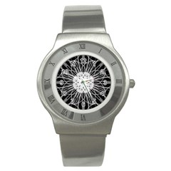 Black And White Flower Mandala Art Kaleidoscope Stainless Steel Watch by yoursparklingshop