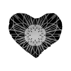 Black And White Flower Mandala Art Kaleidoscope Standard 16  Premium Heart Shape Cushions by yoursparklingshop