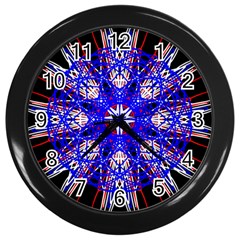 Kaleidoscope Flower Mandala Art Black White Red Blue Wall Clocks (black) by yoursparklingshop