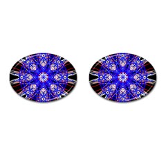 Kaleidoscope Flower Mandala Art Black White Red Blue Cufflinks (oval) by yoursparklingshop