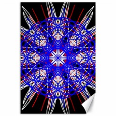 Kaleidoscope Flower Mandala Art Black White Red Blue Canvas 24  X 36  by yoursparklingshop