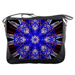 Kaleidoscope Flower Mandala Art Black White Red Blue Messenger Bags by yoursparklingshop