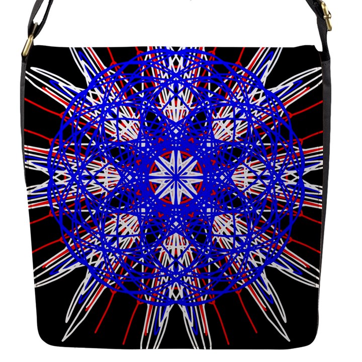 Kaleidoscope Flower Mandala Art Black White Red Blue Flap Messenger Bag (S)