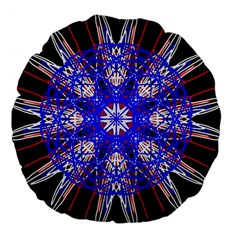 Kaleidoscope Flower Mandala Art Black White Red Blue Large 18  Premium Flano Round Cushions by yoursparklingshop