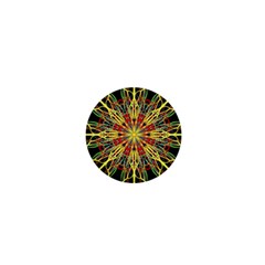 Kaleidoscope Flower Mandala Art Black Yellow Orange Red 1  Mini Buttons by yoursparklingshop