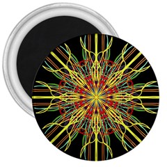 Kaleidoscope Flower Mandala Art Black Yellow Orange Red 3  Magnets by yoursparklingshop