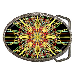 Kaleidoscope Flower Mandala Art Black Yellow Orange Red Belt Buckles by yoursparklingshop