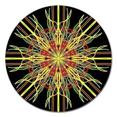 Kaleidoscope Flower Mandala Art Black Yellow Orange Red Magnet 5  (round) by yoursparklingshop